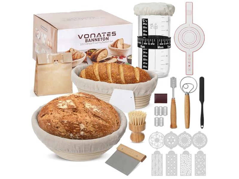 カバーリッドとライナー付きラタンブレッドバスケット サワードウツール発酵