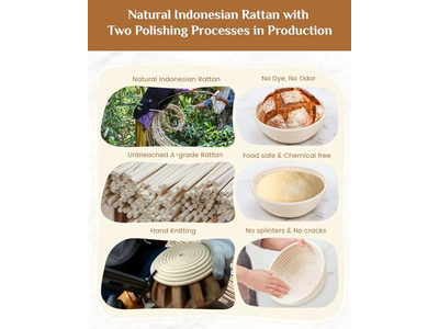 サワードウ用発酵バスケット ラタンブレッドバスケット ドーム付き生地発酵